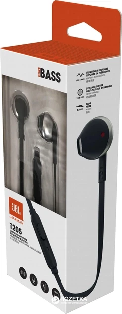 Оригінальні навушники JBL T205 (JBLT205BLK) Black - Фото