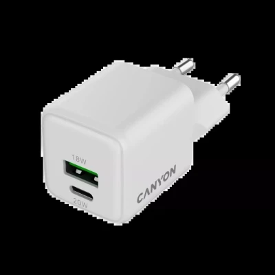 Зарядний пристрій Canyon CU20AC GaN 20 W 1xPD 1xQC EU White (CNS-CUW20AC) - Фото