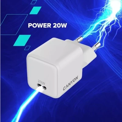 Зарядний пристрій Canyon CU20C GaN 20 W 1xPD EU White (CNS-CUW20C) - Фото