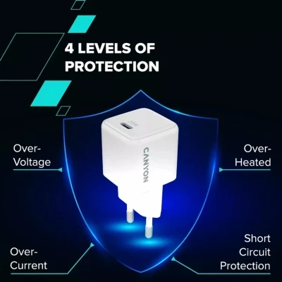 Зарядний пристрій Canyon CU20C GaN 20 W 1xPD EU White (CNS-CUW20C) - Фото