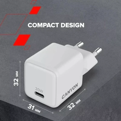 Зарядний пристрій Canyon CU20C GaN 20 W 1xPD EU White (CNS-CUW20C) - Фото
