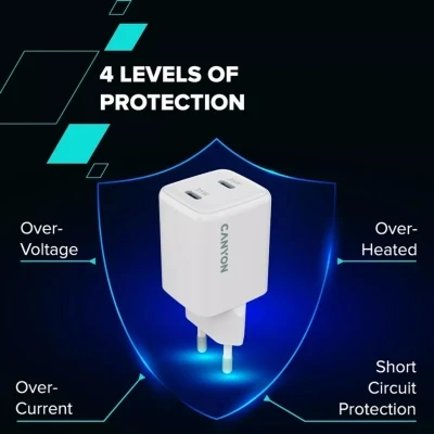 Зарядний пристрій Canyon CU35CC GaN 35 W 2xPD EU White (CNS-CUW35CC) - Фото