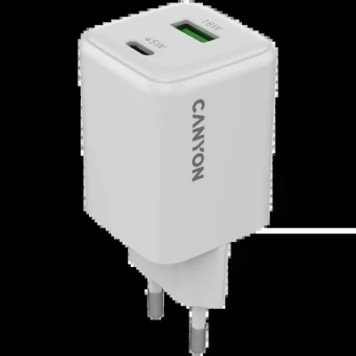 Зарядний пристрій Canyon CU45AC GaN 45 W 1xPD 1xQC EU White (CNS-CUW45AC) - Фото