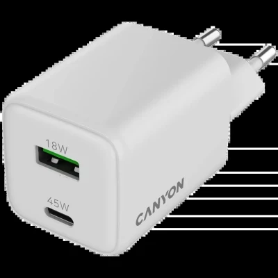 Зарядний пристрій Canyon CU45AC GaN 45 W 1xPD 1xQC EU White (CNS-CUW45AC) - Фото