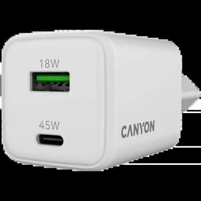 Зарядний пристрій Canyon CU45AC GaN 45 W 1xPD 1xQC EU White (CNS-CUW45AC) - Фото