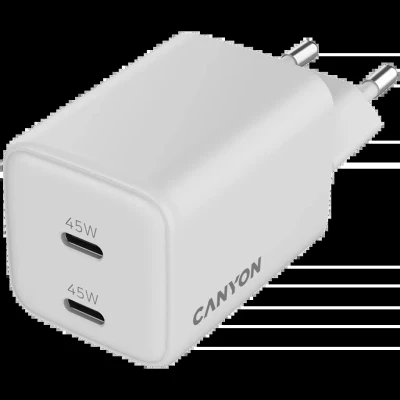 Зарядний пристрій Canyon CU45CC GaN 45 W 2xPD EU White (CNS-CUW45CC) - Фото