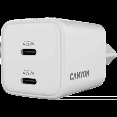 Зарядний пристрій Canyon CU45CC GaN 45 W 2xPD EU White (CNS-CUW45CC) - Фото