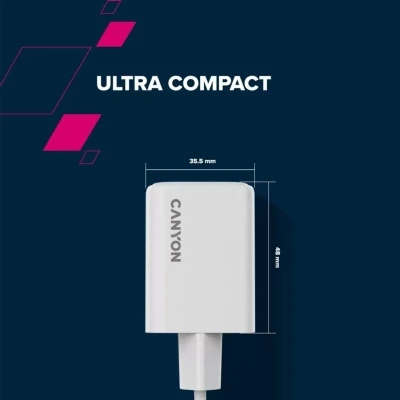 Зарядний пристрій Canyon CU45CC GaN 45 W 2xPD EU White (CNS-CUW45CC) - Фото