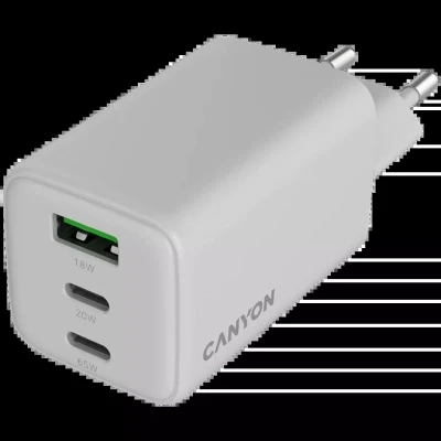Зарядний пристрій Canyon CU65ACC GaN 65 W 2xPD 1xQC EU White (CNS-CUW65ACC) - Фото