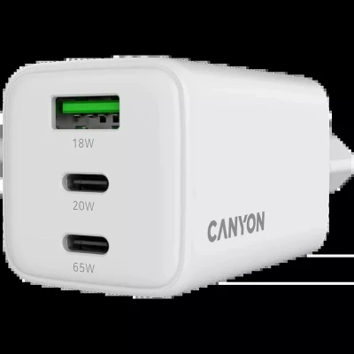 Зарядний пристрій Canyon CU65ACC GaN 65 W 2xPD 1xQC EU White (CNS-CUW65ACC) - Фото