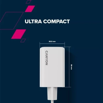 Зарядний пристрій Canyon CU65ACC GaN 65 W 2xPD 1xQC EU White (CNS-CUW65ACC) - Фото
