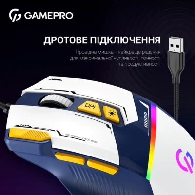 Мишка GamePro GM300BL USB Blue/White (GM300BL) - Фото