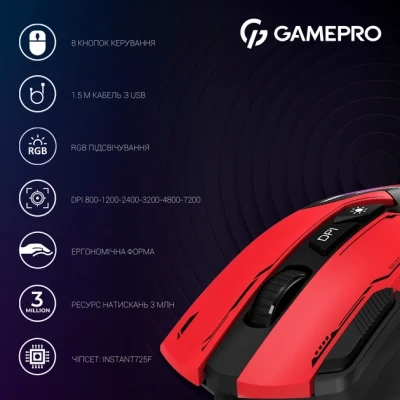 Мышка GamePro GM300R USB Red/Black (GM300R) - Фото