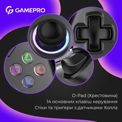 Геймпад GamePro GPS13B BT 5.3/USB/PC/iOS/Android/PS3/PS4 RGB Black (GPS13B) - Фото