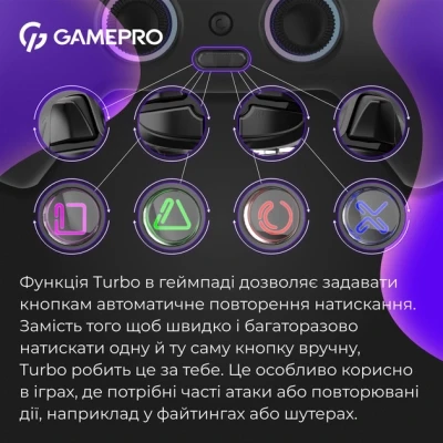 Геймпад GamePro GPS13B BT 5.3/USB/PC/iOS/Android/PS3/PS4 RGB Black (GPS13B) - Фото