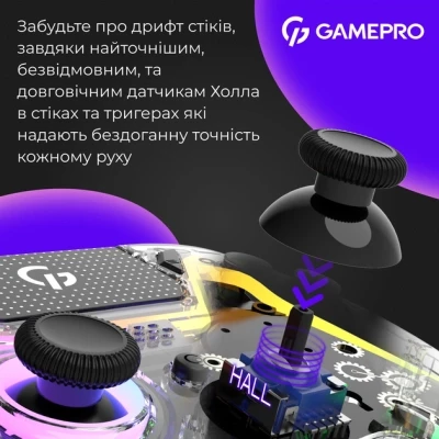 Геймпад GamePro GPS13T BT 5.3/USB/PC/iOS/Android/PS3/PS4 RGB Transparent (GPS13T) - Фото