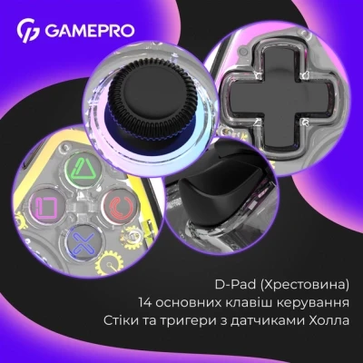 Геймпад GamePro GPS13T BT 5.3/USB/PC/iOS/Android/PS3/PS4 RGB Transparent (GPS13T) - Фото