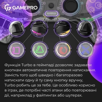 Геймпад GamePro GPS13T BT 5.3/USB/PC/iOS/Android/PS3/PS4 RGB Transparent (GPS13T) - Фото