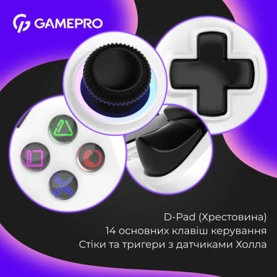 Геймпад GamePro GPS13W BT 5.3/USB/PC/iOS/Android/PS3/PS4 RGB White (GPS13W) - Фото