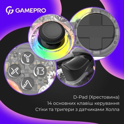 Геймпад GamePro GPX13T 2.4G/BT 5.1/USB/PC/iOS/Android RGB Transparent (GPX13T) - Фото
