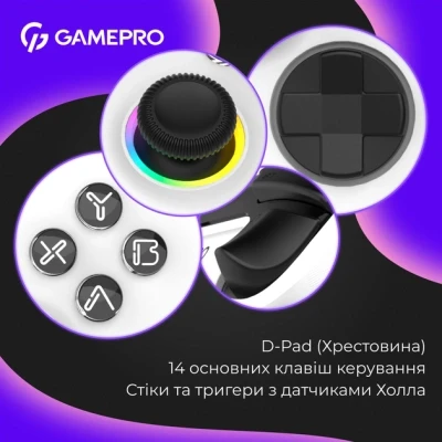 Геймпад GamePro GPX13W 2.4G/BT 5.1/USB/PC/iOS/Android RGB White (GPX13W) - Фото