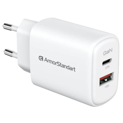 Зарядное устройство Armorstandart 1xUSB-C + 1xUSB 20W GaN white (ARM89531) Зарядное устройство Armorstandart 1xUSB-C + 1xUSB 20W GaN white (ARM89531)