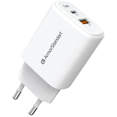 Зарядное устройство Armorstandart 1xUSB-C + 1xUSB 25W GaN white (ARM89532) Зарядное устройство Armorstandart 1xUSB-C + 1xUSB 25W GaN white (ARM89532)