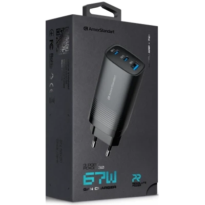 Зарядное устройство Armorstandart 2xUSB-C + 1xUSB 67W GaN black (ARM88384) Зарядное устройство Armorstandart 2xUSB-C + 1xUSB 67W GaN black (ARM88384)